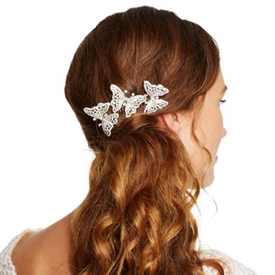 Crystal embellished triple butterfly hair comb
